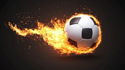 Naklejka premium A soccer ball engulfed in flames with a trail of fire behind it.
