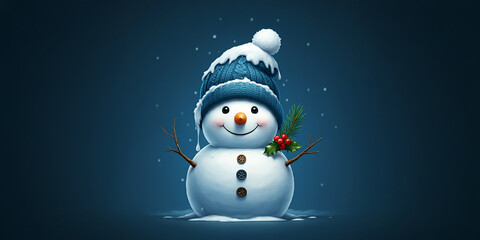 Fototapeta premium Winter Snowman, Snowy, Cold, Merry Christmas Holiday Celebration Graphic, Christmas Card, Blue Background
