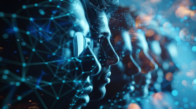 Futuristic network connecting people and sharing data, symbolizing global communication and technological advancement in a digital age