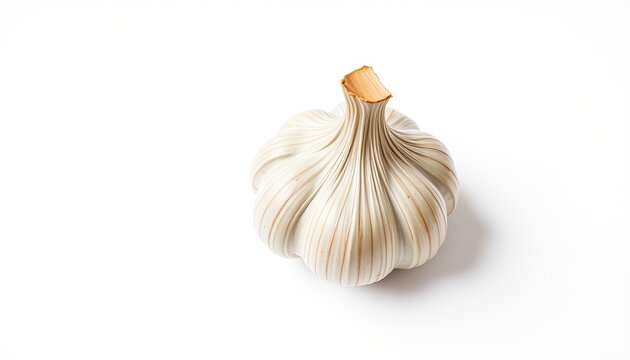A single bulb of garlic with a unique textured surface against a white background.