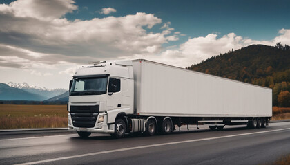 Semi-trailer Truck Driving On A Highway