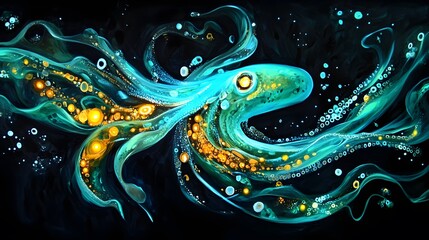 Obraz premium Colorful abstract octopus in deep sea