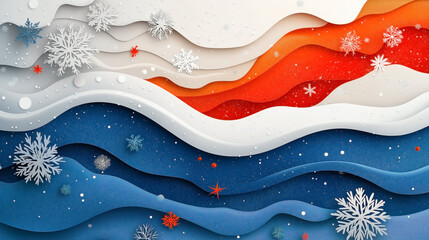 Obraz premium Abstract background design for a winter sale, in vector cool winter tones such as icy blues, soft whites, and light grays, blended with pops of vibrant reds and golds for festive accents