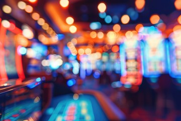 Blur focus of Slots machines and Blackjack table in casino. Abstract Background in Las Vegas Nevada.