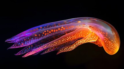 Colorful jellyfish in dark ocean setting