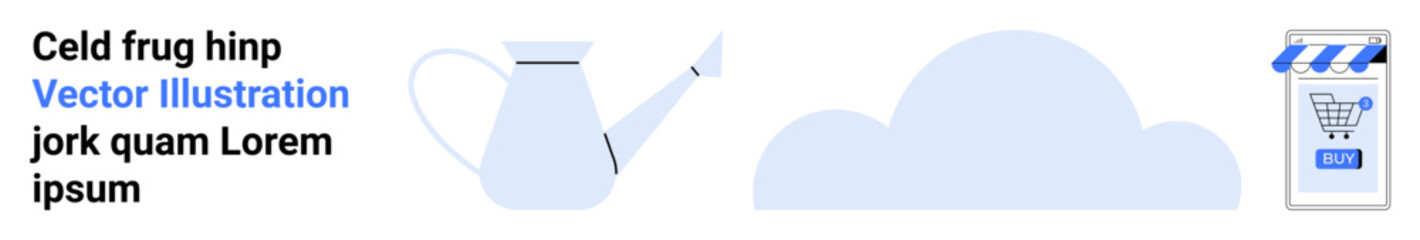 Watering can, cloud, and online store symbolizing nurturing, technology, and shopping. Ideal for nature, e-commerce, technology, sustainability, and digital growth. Banner for landing page