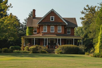 Big American house architecture building outdoors.