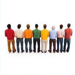 Obraz premium Diverse Group of Men in Colorful Shirts Standing Together on White Background