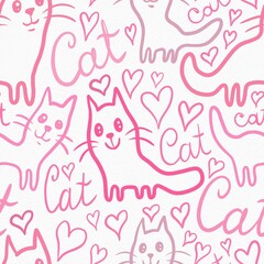 seamless pattern with cute kawaii cats 
