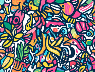 An abstract drawing of various birds in abstract design and doodle style.