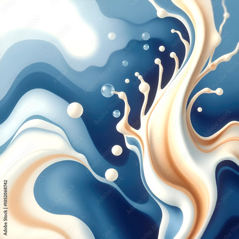 Poster Abstract illustration with fluid milk and coffee shapes creating movement. Design element