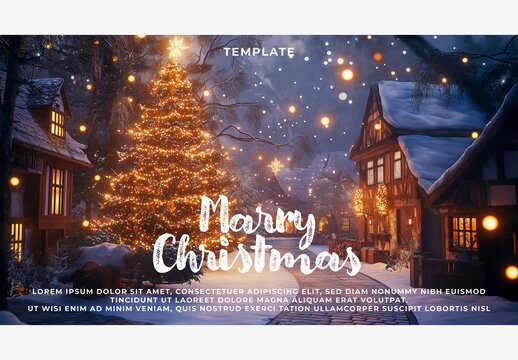 Holiday Templates: Illuminate Your Designs with a Snowy Christmas Village, Twinkling Tree & Moonlit Night Sky Generative AI