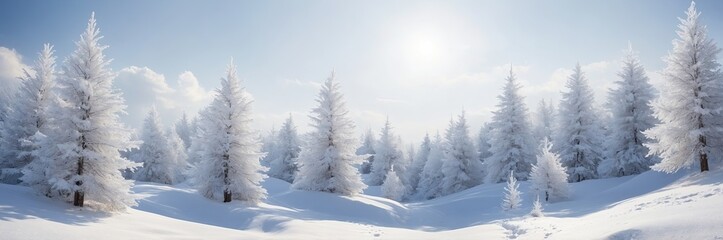 Obraz premium panorama with white trees in snow , Christmas landscape