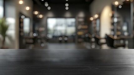Stylish black tabletop in a modern hair salon setting. AI generated illustration