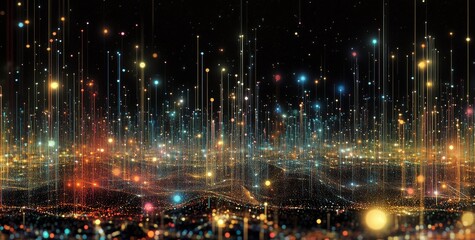 Fototapeta premium A vibrant display of light and color representing a digital landscape at night
