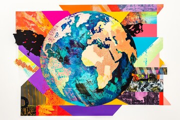 Colorful collage art of the Earth showcasing vibrant paper cutouts. AI generated illustration