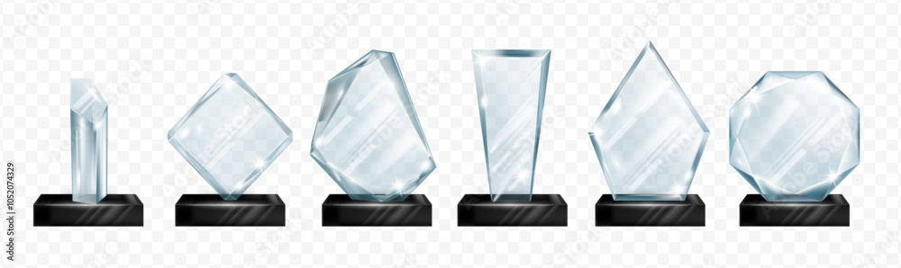 Poster trophy for winners, shiny transparent reward for first place, recognition at work, business or chall