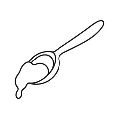 Wooden spoon with dripping honey and liquid sauce, food. Hand drawn doodle illustration.