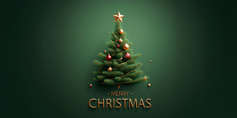 Merry Christmas Tree, Holiday Celebration Graphic, Christmas Card, Green Background
