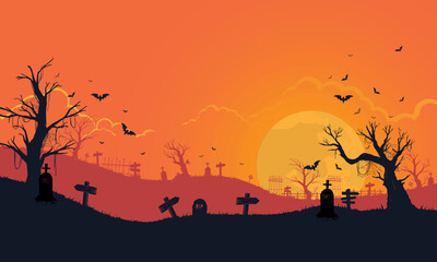 Fototapeta premium Halloween background and night moon with haunted ghosts and bats.