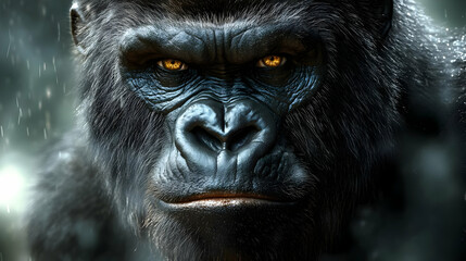 Naklejka premium Gorilla Portrait in the Rain - Realistic Image