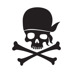A silhouette of a pirate skull with crossbones, vector illustration.