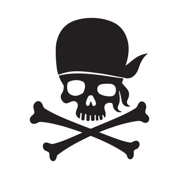 recommend clip art: A silhouette of a pirate skull with crossbones, vector illustration.