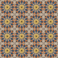 Pattern with crochet granny square with flowers wallpaper handmade decorative art design print	