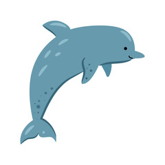 Obraz premium Intelligent and social marine mammal, dolphin. Vector isolated carnivorous sea or ocean dweller. Underwater creature with echolocation, animal with elongated beak or rostrum and blowhole
