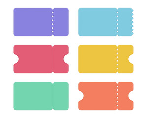 Paper coupons template, cinema, theatre movie event admit cards, invitations to concerts, 3d vector illustration. Promotion vouchers, sale labels with tire off part, best offer shopping cards