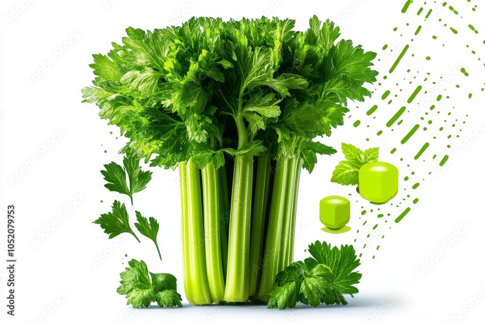 Fototapete a minimalist design of a celery stalk, with a clean line capturing its natural form against a light 