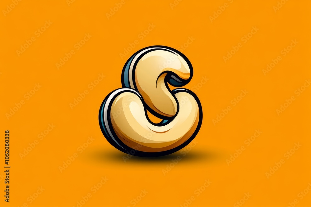 Poster a minimalist illustration of a single cashew nut, with simple, curved lines and soft tan color captu