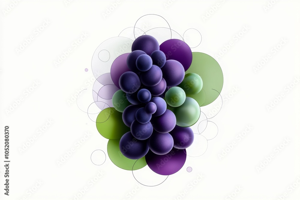 Aufkleber a minimalist illustration of a single grape cluster, with simple, clean lines and soft purple and gr