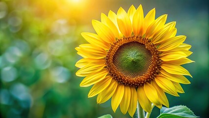 Obraz premium A close-up of a single sunflower stem with large, bright yellow petals and green leaves, leaf details, plant life