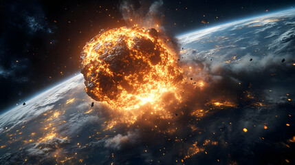 Fiery Asteroid Impact on Earth - 3D Illustration