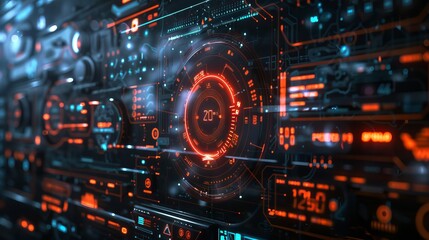 Obraz premium Futuristic Digital Interface: Glowing Lights and Abstract Design