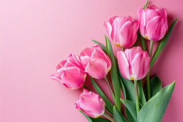 Fototapeta premium Elegant Flat Lay of Pink Tulips for Celebrating Mother's Day.