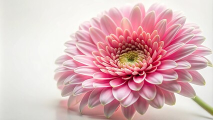 A close-up shot of a single pink flower with intricate details and delicate texture, set against a soft white background, white background, botanical, natural wonder