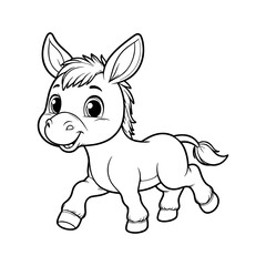 Cute Donkey Cartoon , Animal Coloring Book for Children , Vector Illustration