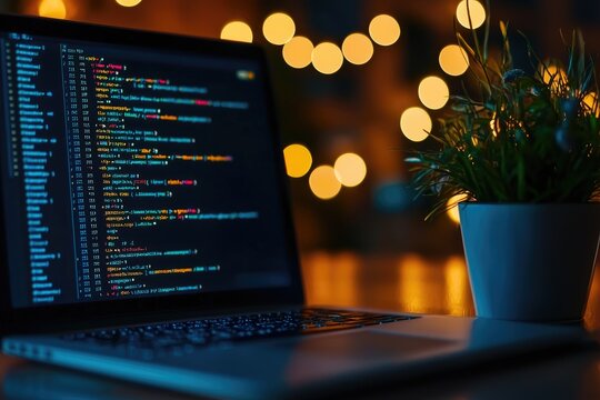 Syntax for large-scale information processing visible in code editor, Code on screen, data systems - Powered by Adobe