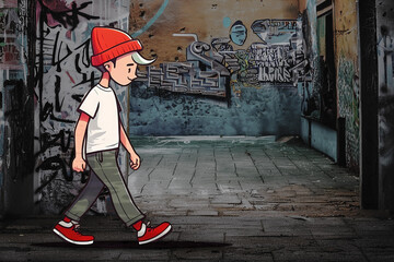 Fototapeta premium Clip art of young man walking with hat on