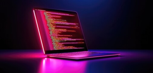 System architecture code with optimized syntax on display, Code on screen, system development