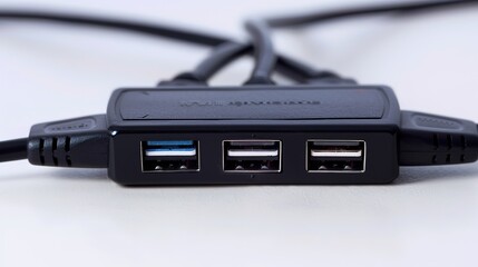 Close-Up of Sleek Modern USB Hub with Multiple Ports on Clean Minimalist Desk - Ample Space for Product Showcase