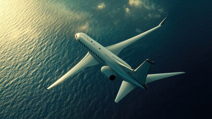 Fototapeta premium Aerial View of a Jet Flying Over the Ocean