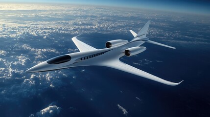 Fototapeta premium Sleek Modern Jet Flying Above Clouds
