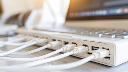 Close-Up of Sleek Modern USB Hub with Multiple Ports on Clean Minimalist Desk - Ample Space for Product Showcase
