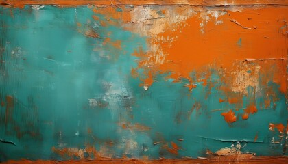 Rustic Turquoise and Burnt Orange Abstract Texture. Grunge Art Background with Worn Brushstrokes for Vintage Projects, Bold Branding, or Industrial Decor