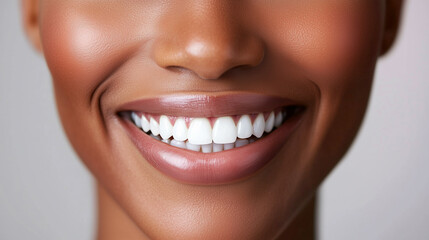 Fototapeta premium Close up of a woman smiling with beautiful black skin and perfect smile