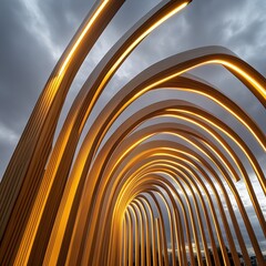 Fototapeta premium A long, curved structure with a series of lights shining on it