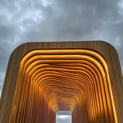 Fototapeta premium A large wooden structure with a curved design, possibly a tunnel or a bridge